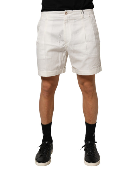Dolce & Gabbana White Cotton Mid Waist Men Bermuda Shorts Dolce & Gabbana