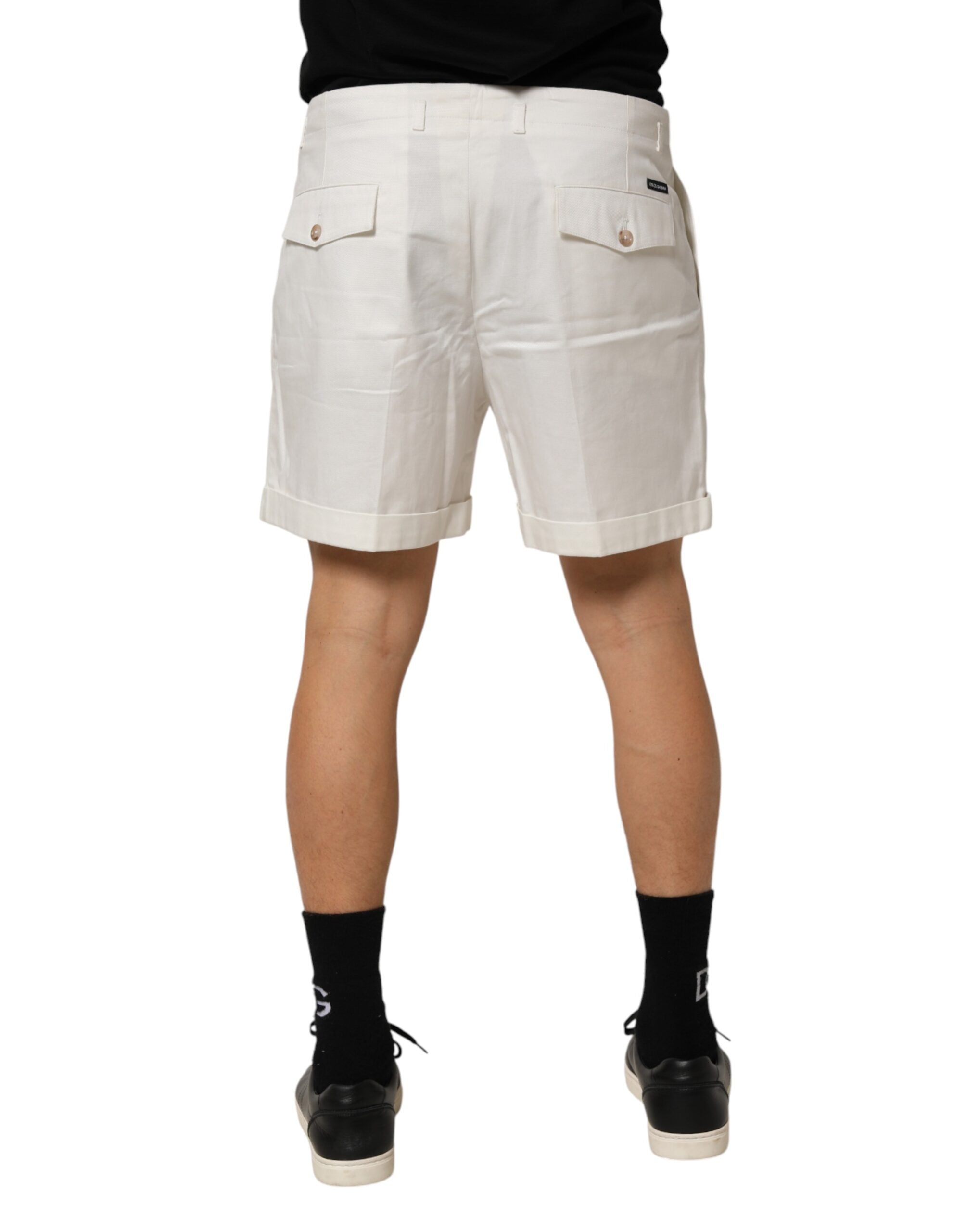 Dolce & Gabbana White Cotton Mid Waist Men Bermuda Shorts Dolce & Gabbana
