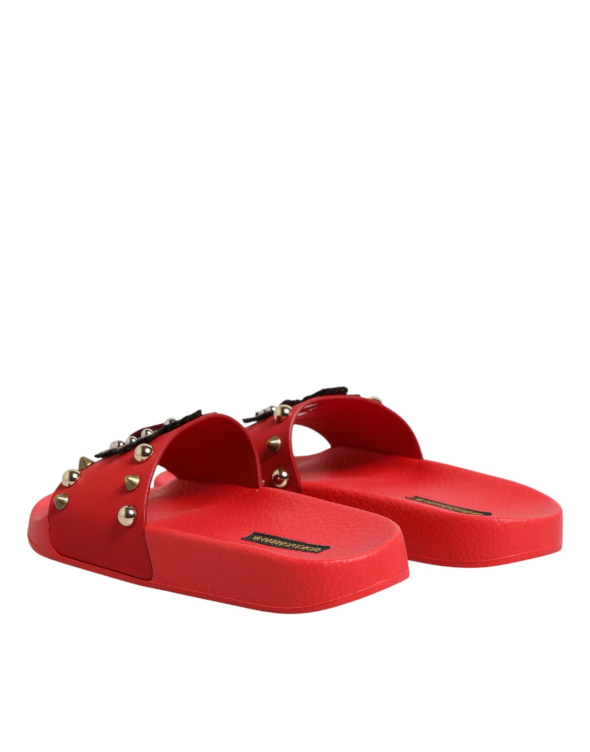 Dolce & Gabbana Red Sacred Heart Stud Slides Beachwear Shoes Dolce & Gabbana