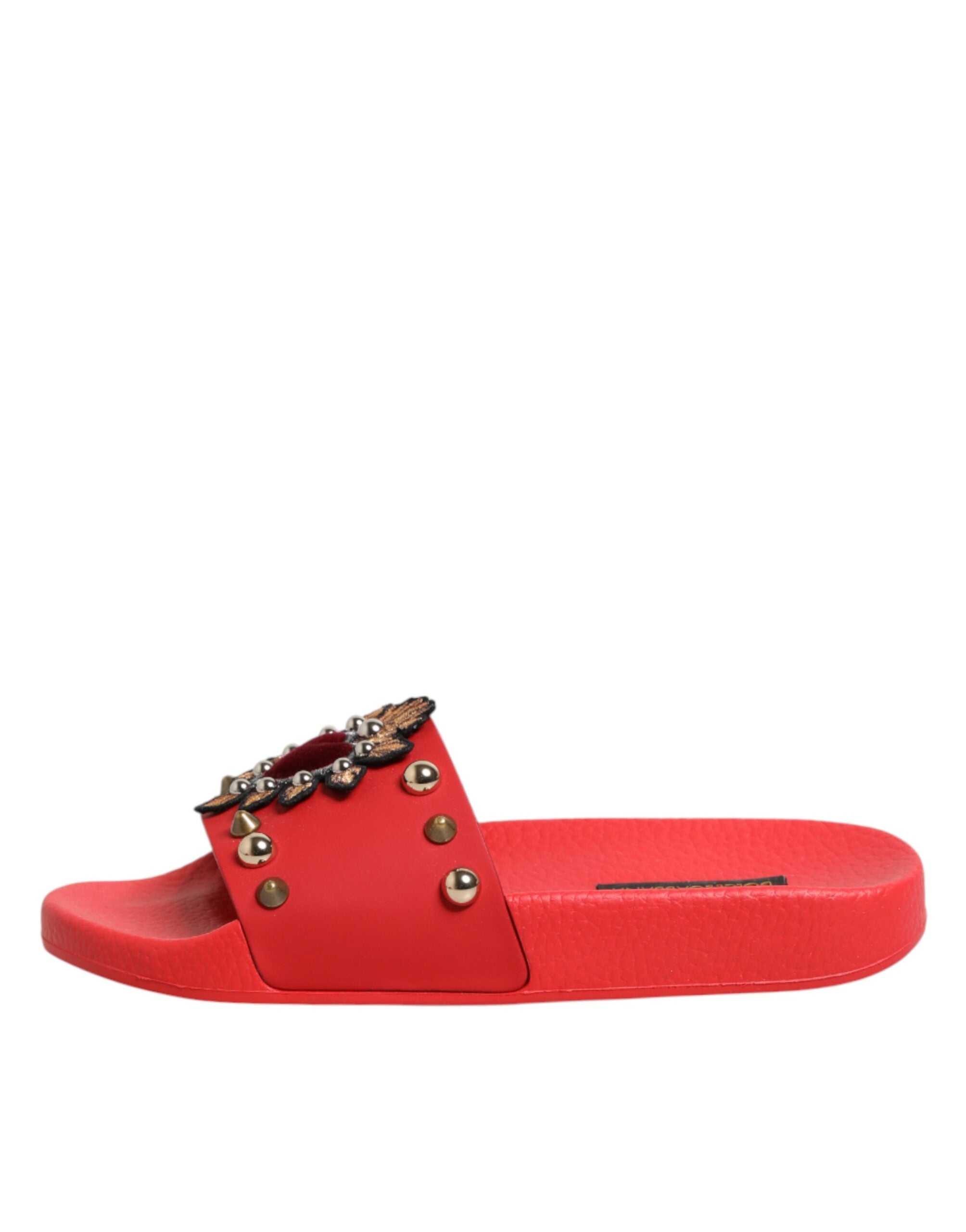 Dolce & Gabbana Red Sacred Heart Stud Slides Beachwear Shoes Dolce & Gabbana