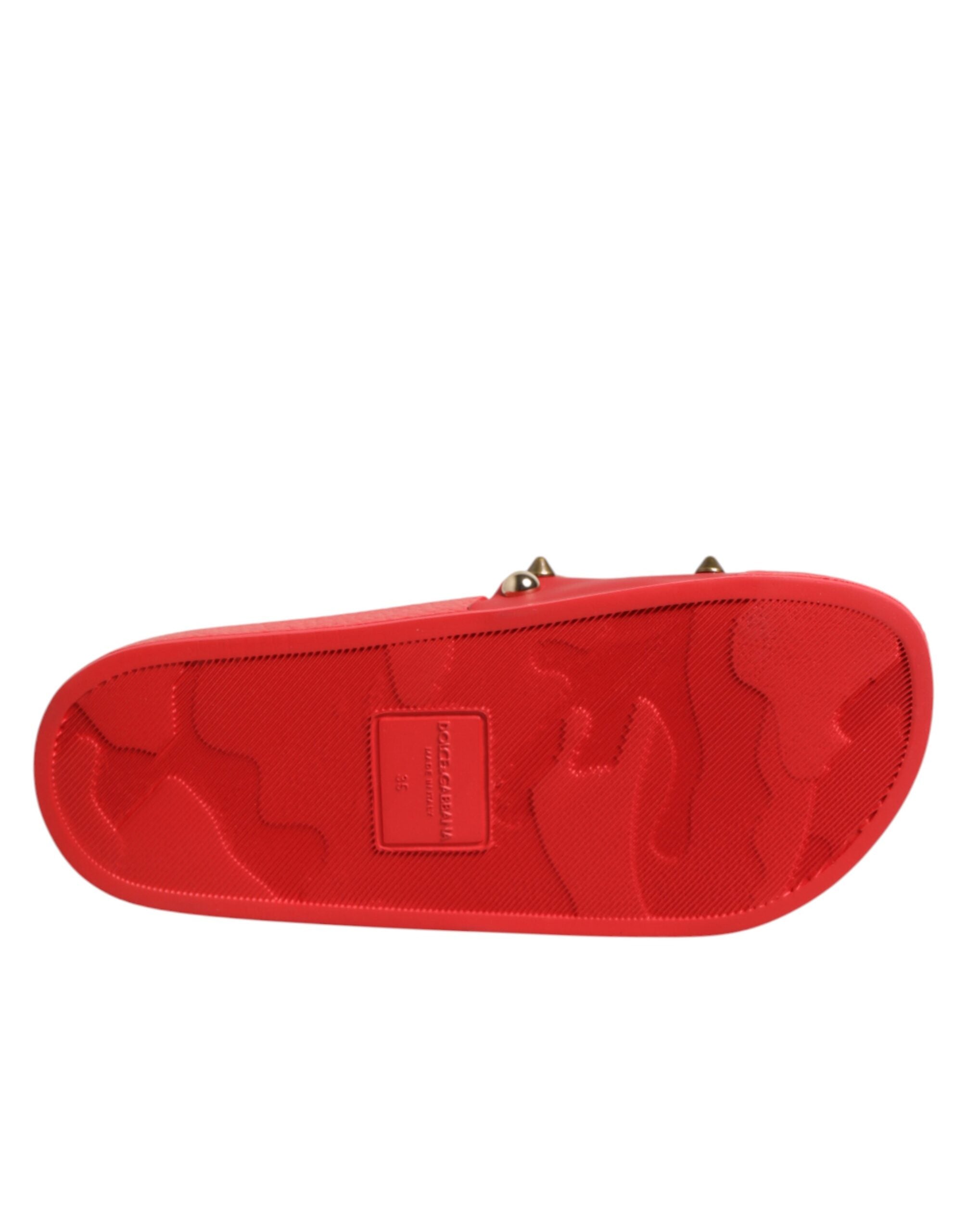Dolce & Gabbana Red Sacred Heart Stud Slides Beachwear Shoes Dolce & Gabbana