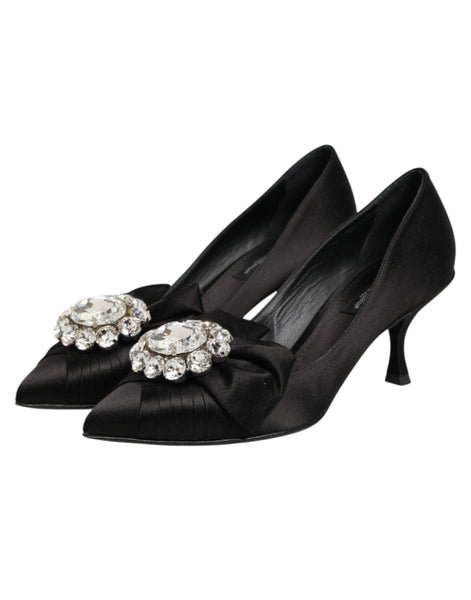 Dolce & Gabbana Black Satin Bow Crystal Embellishment Pumps Shoes Dolce & Gabbana