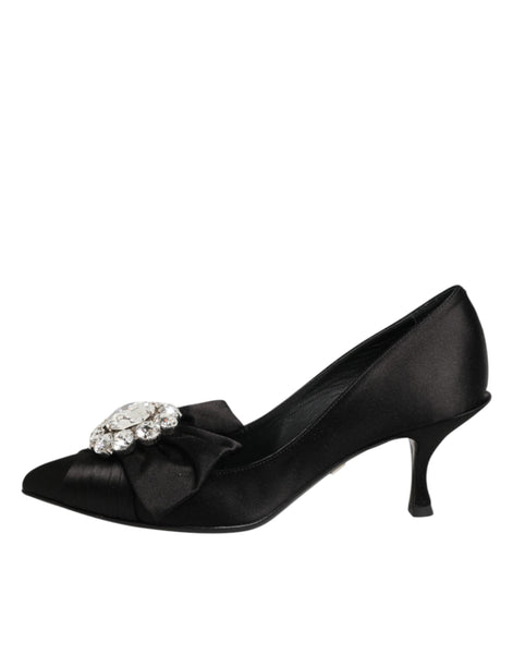 Dolce & Gabbana Black Satin Bow Crystal Embellishment Pumps Shoes Dolce & Gabbana
