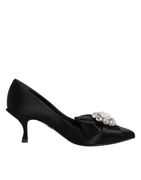 Dolce & Gabbana Black Satin Bow Crystal Embellishment Pumps Shoes Dolce & Gabbana
