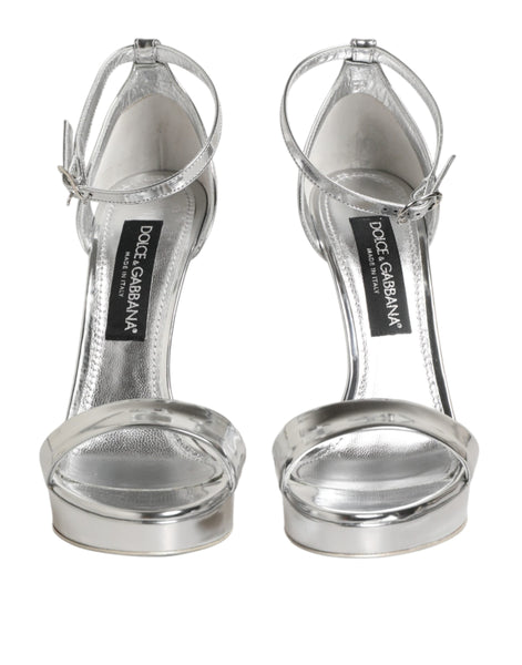 Dolce & Gabbana Silver Leather Platform Keira Sandals Shoes Dolce & Gabbana