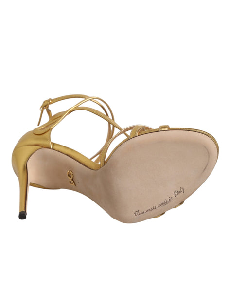Dolce & Gabbana Gold Leather Keira Heels Sandals Shoes Dolce & Gabbana