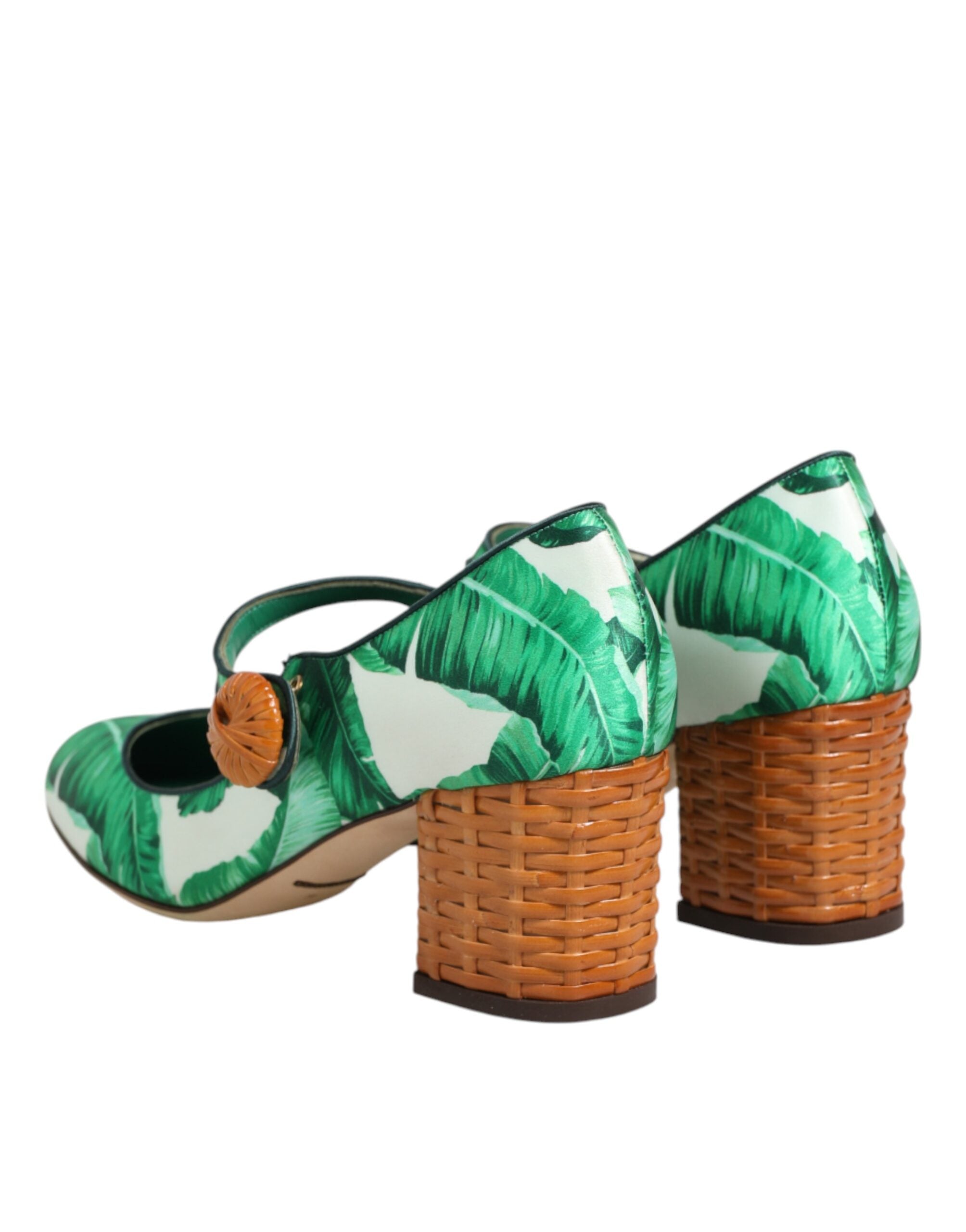 Dolce & Gabbana Green Silk MARY JANES Leaf Sandals Shoes Dolce & Gabbana