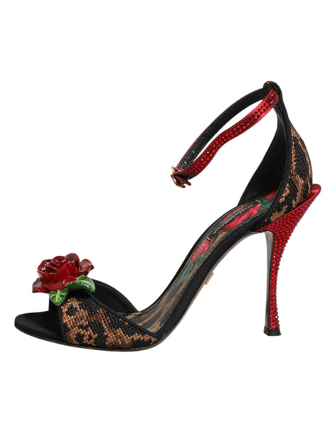 Dolce & Gabbana Brown Leopard Crystal Roses Sandals Shoes Dolce & Gabbana