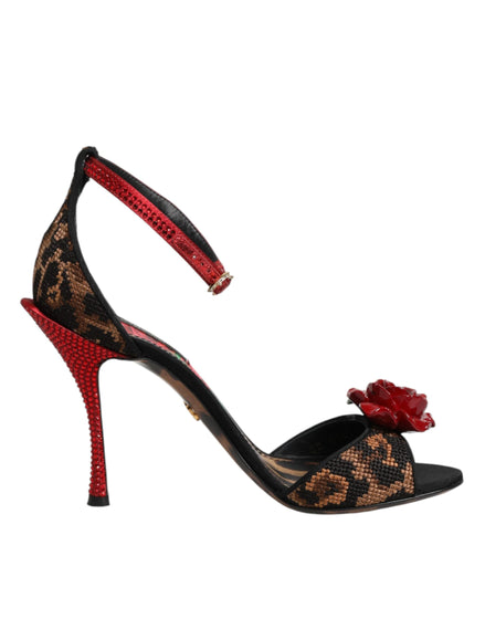 Dolce & Gabbana Brown Leopard Crystal Roses Sandals Shoes Dolce & Gabbana