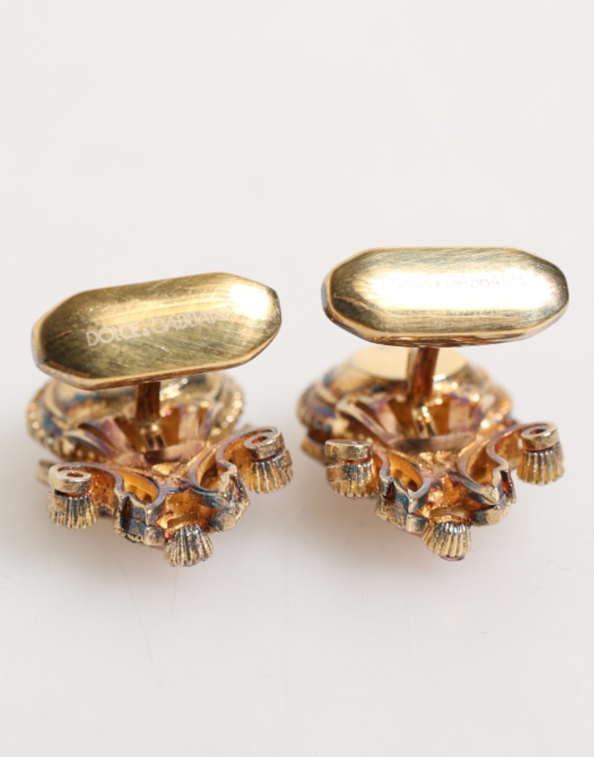 Dolce & Gabbana Gold Tone 925 Sterling Silver Crystal Accessory Cufflinks Dolce & Gabbana