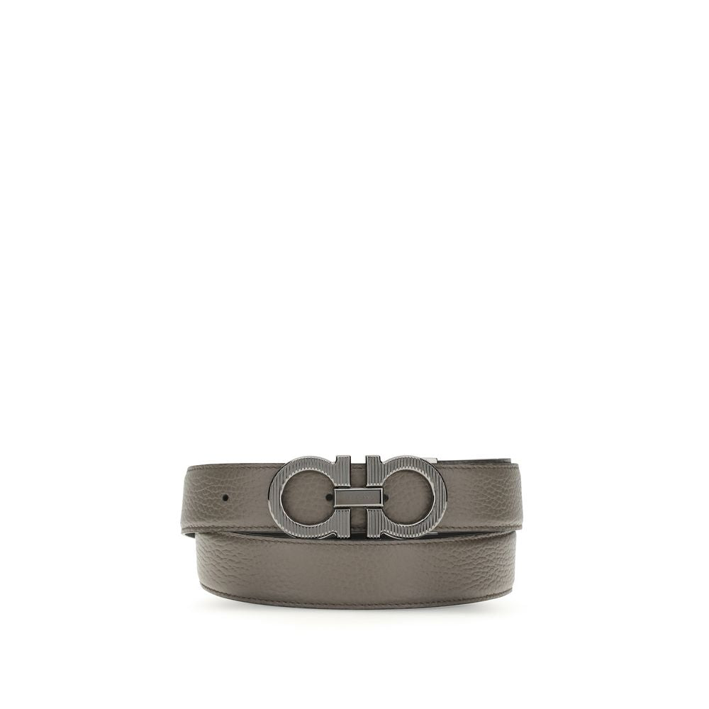 Ferragamo Gray Calf Leather Bos Taurus Belt Ferragamo