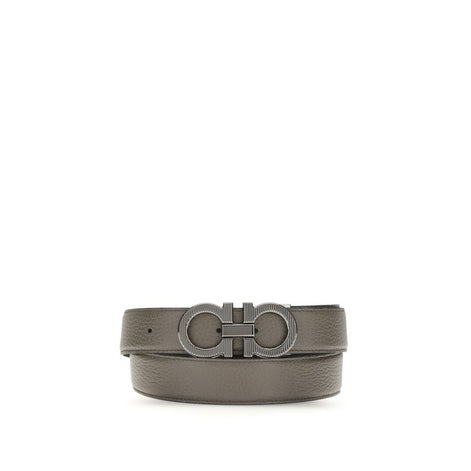 Ferragamo Gray Calf Leather Bos Taurus Belt Ferragamo