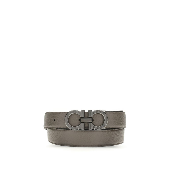 Ferragamo Gray Calf Leather Bos Taurus Belt Ferragamo