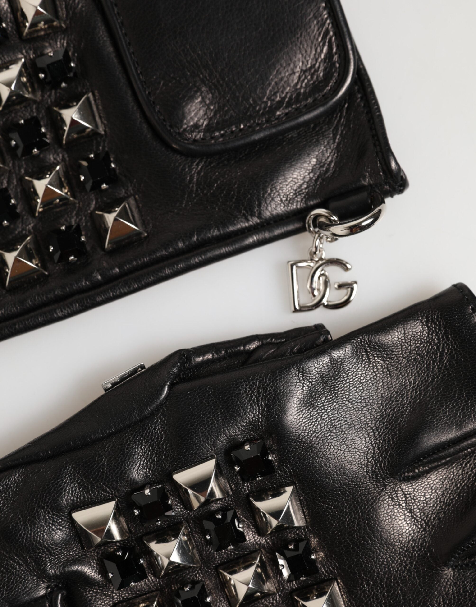 Dolce & Gabbana Black Leather Studded Fingerless Hand Mitten Men Gloves Dolce & Gabbana