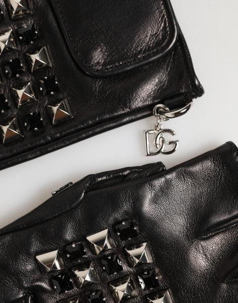 Dolce & Gabbana Black Leather Studded Fingerless Hand Mitten Men Gloves Dolce & Gabbana