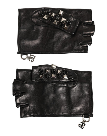 Dolce & Gabbana Black Leather Studded Fingerless Hand Mitten Men Gloves Dolce & Gabbana