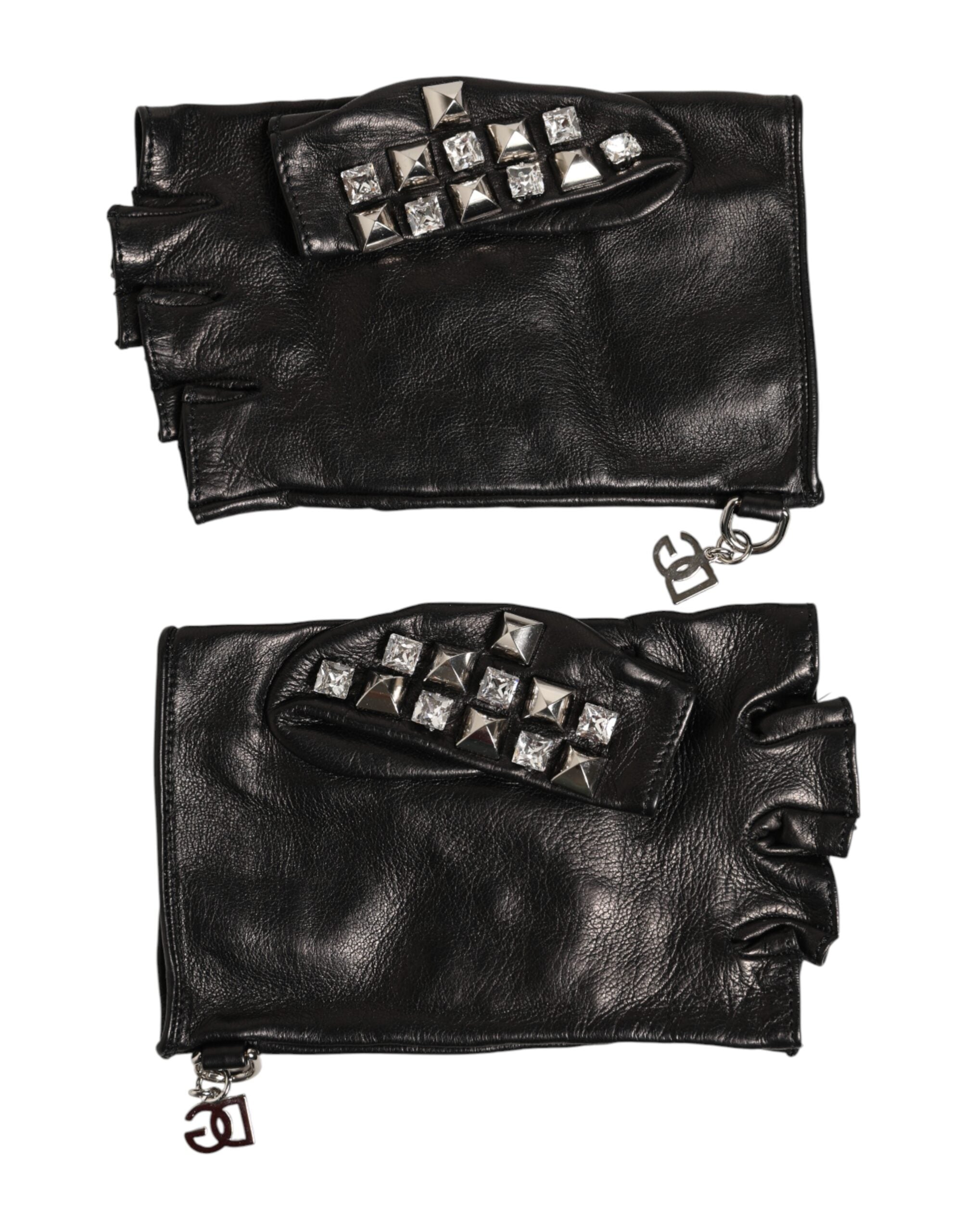Dolce & Gabbana Black Leather Studded Fingerless Hand Mitten Men Gloves Dolce & Gabbana
