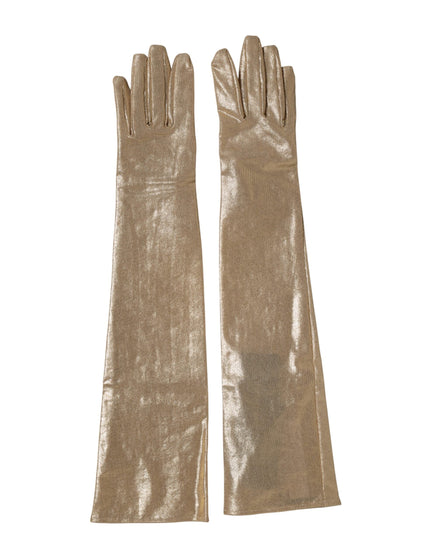 Dolce & Gabbana Beige Nylon Long Elbow Length Mitten Gloves Dolce & Gabbana