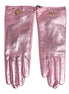 Dolce & Gabbana Pink Leather DG Logo Wrist Length Mitten Gloves Dolce & Gabbana