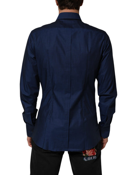 Dolce & Gabbana Blue Cotton Collared Men GOLD Dress Shirt Dolce & Gabbana