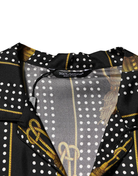 Dolce & Gabbana Black Dotted Tassel Silk Button Down Shirt Dolce & Gabbana