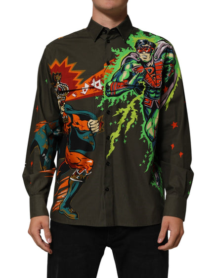 Dolce & Gabbana Brown Superhero Print Button Down Shirt Dolce & Gabbana