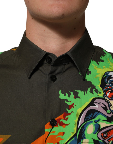 Dolce & Gabbana Brown Superhero Print Button Down Shirt Dolce & Gabbana