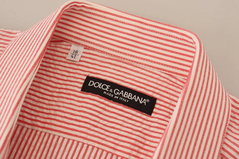 Dolce & Gabbana Red White Striped Cotton Short Sleeve Shirt Dolce & Gabbana