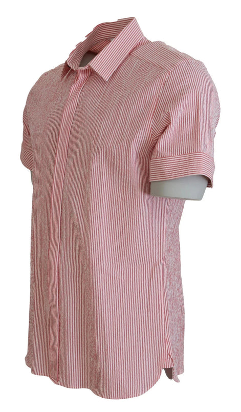 Dolce & Gabbana Red White Striped Cotton Short Sleeve Shirt Dolce & Gabbana