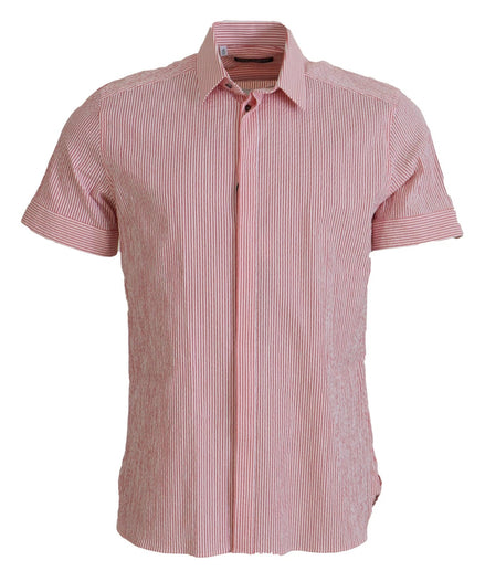 Dolce & Gabbana Red White Striped Cotton Short Sleeve Shirt Dolce & Gabbana