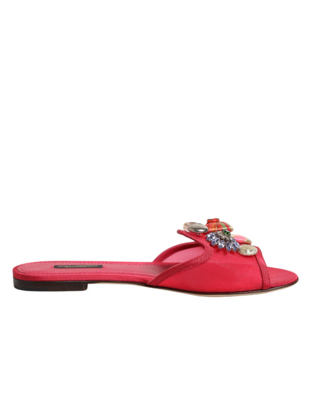 Dolce & Gabbana Red Embellished Flats Slip On Sandals Shoes Dolce & Gabbana