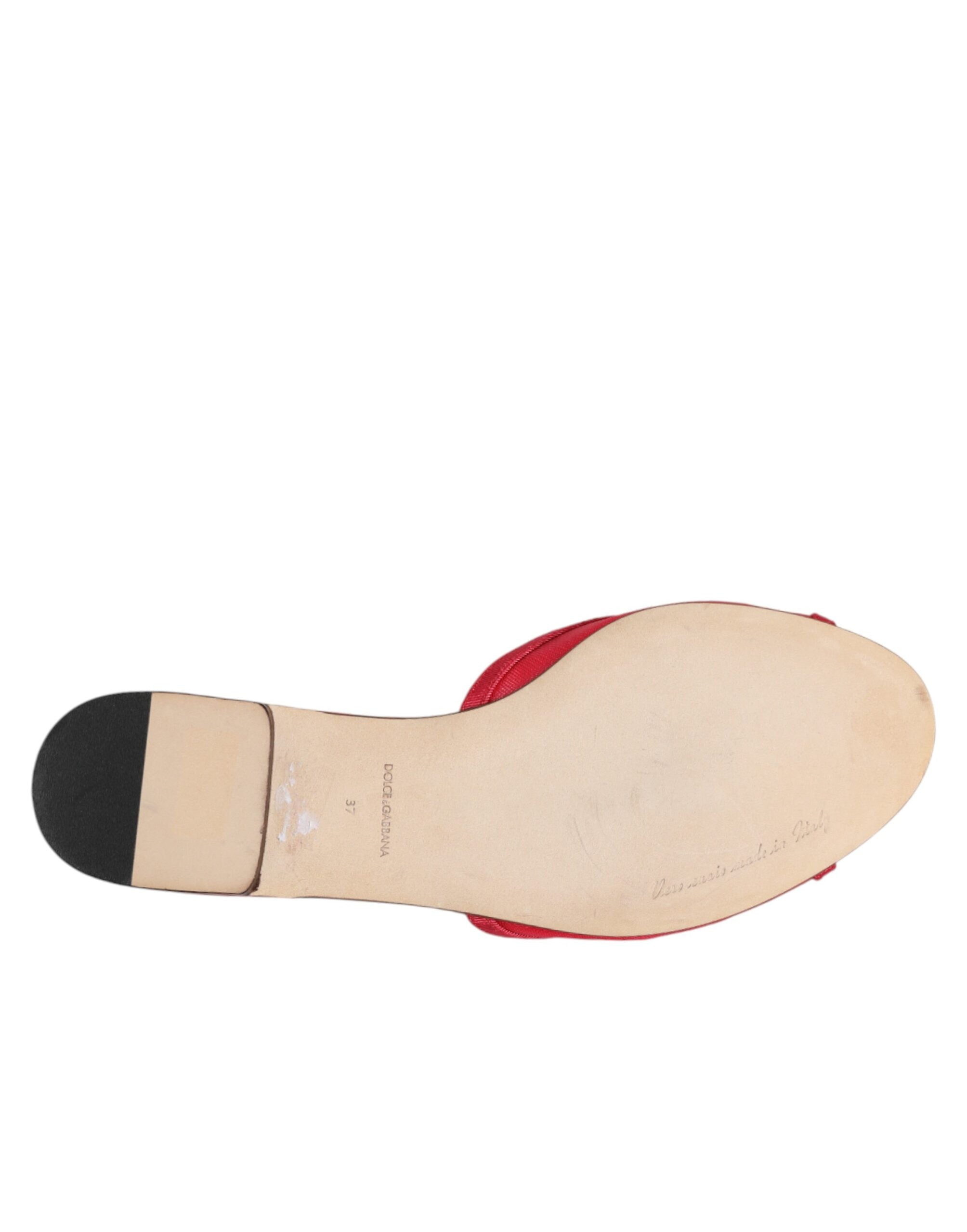 Dolce & Gabbana Red Embellished Flats Slip On Sandals Shoes Dolce & Gabbana