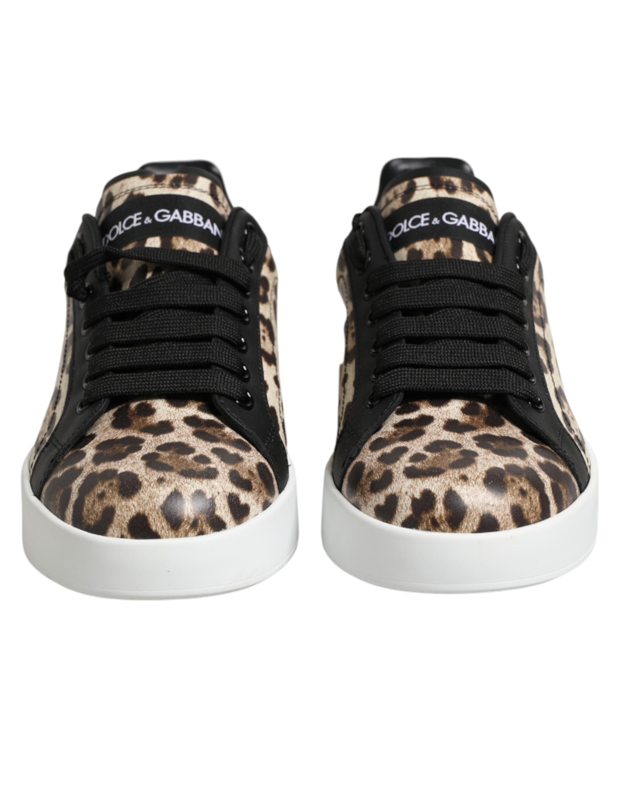 Dolce & Gabbana Brown Leather Leopard Low Top Sneakers Shoes Dolce & Gabbana