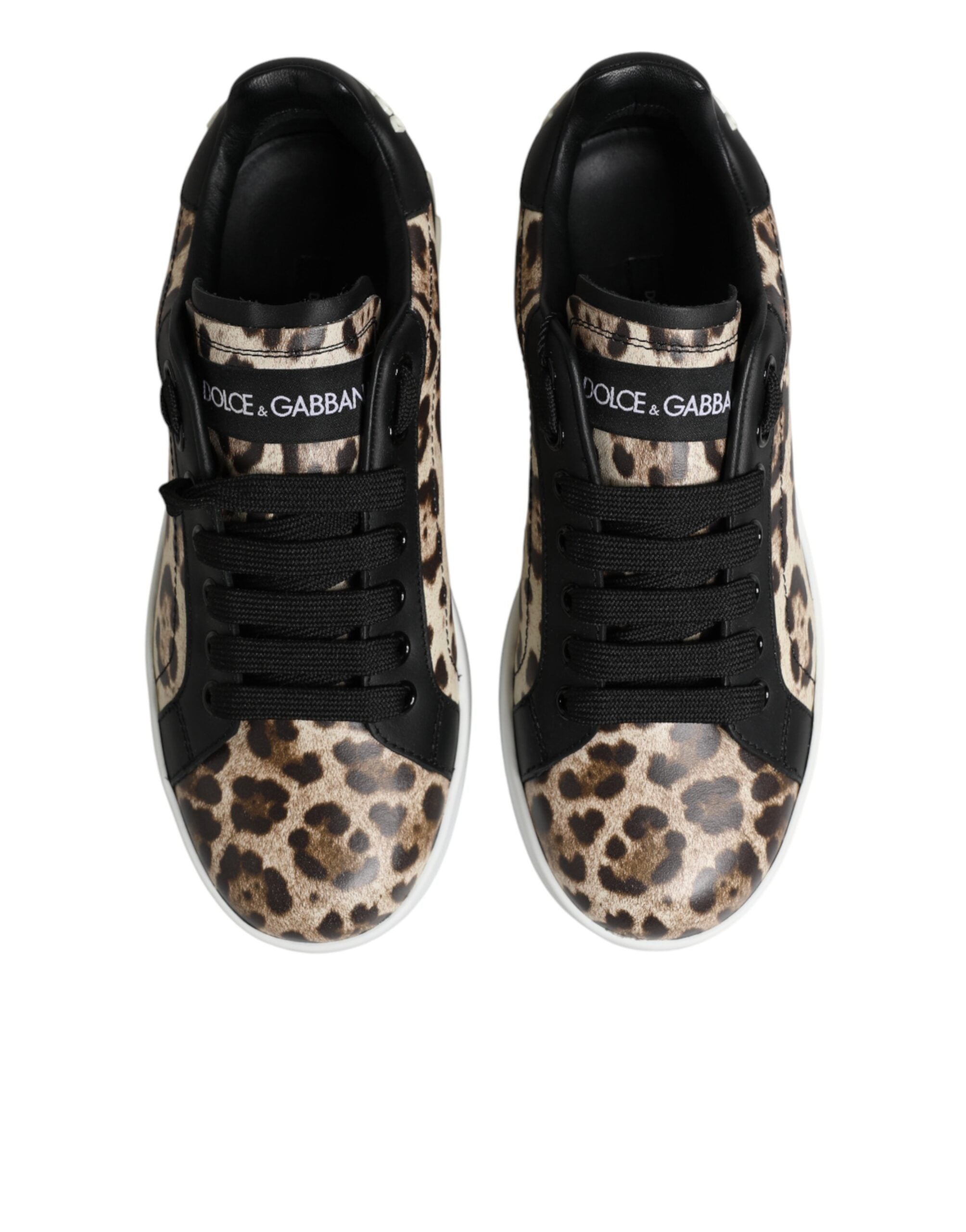 Dolce & Gabbana Brown Leather Leopard Low Top Sneakers Shoes Dolce & Gabbana