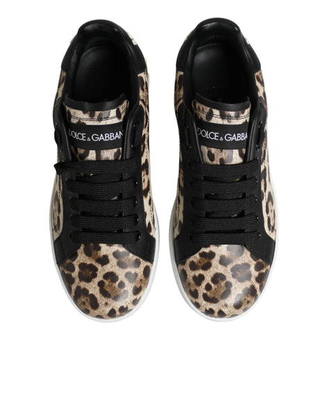 Dolce & Gabbana Brown Leather Leopard Low Top Sneakers Shoes Dolce & Gabbana