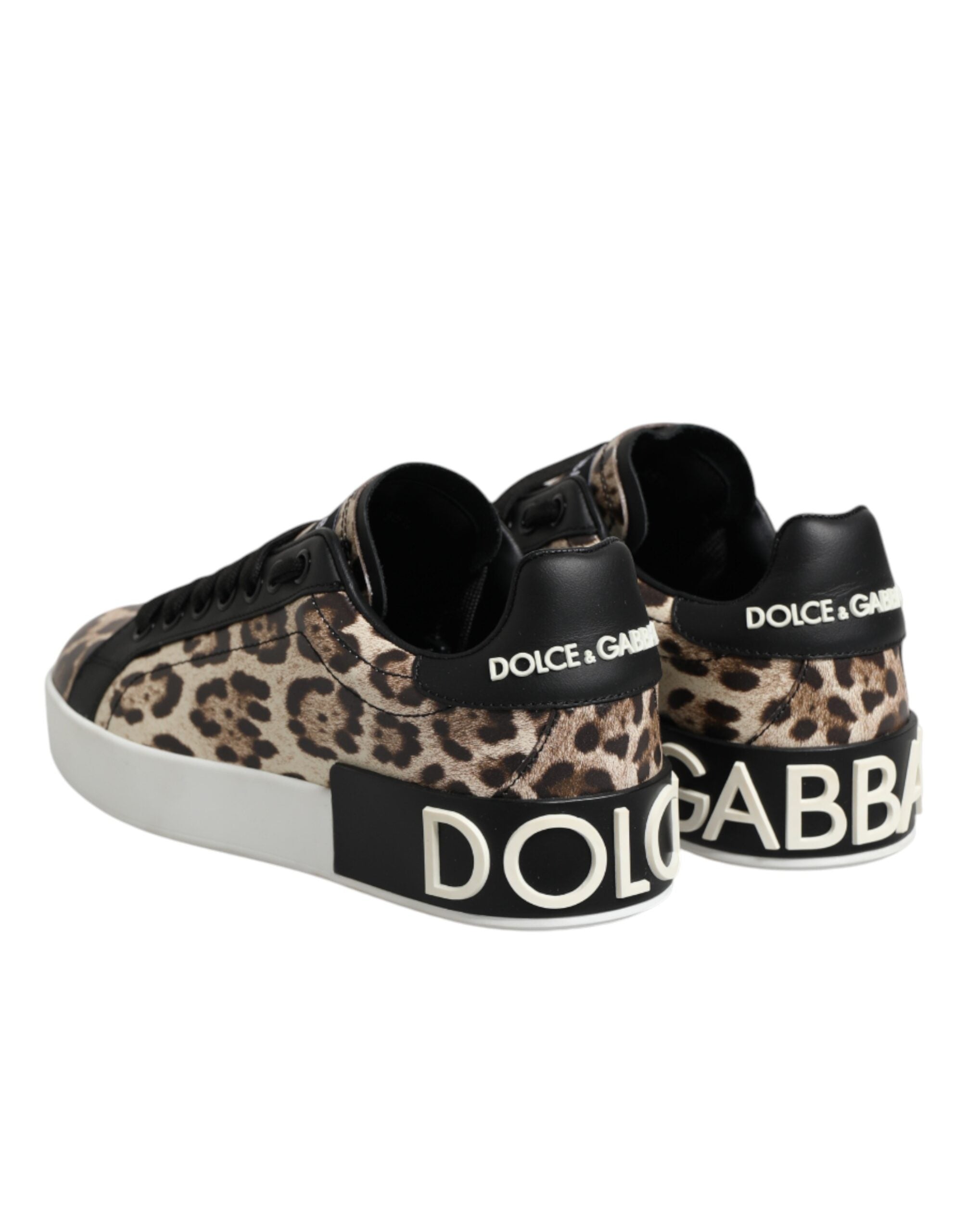 Dolce & Gabbana Brown Leather Leopard Low Top Sneakers Shoes Dolce & Gabbana