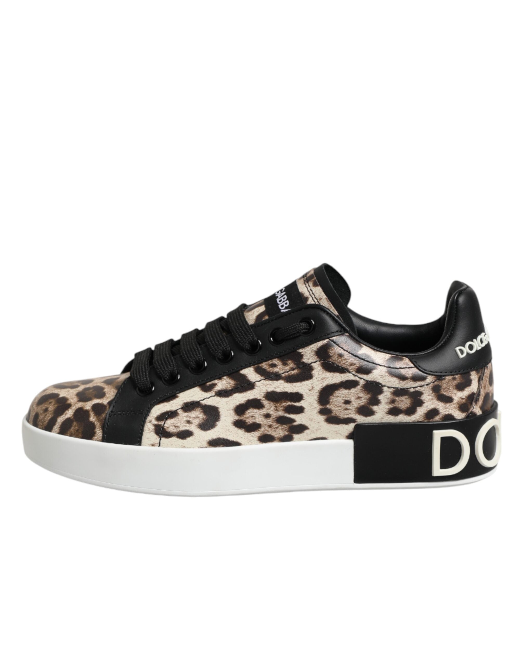 Dolce & Gabbana Brown Leather Leopard Low Top Sneakers Shoes Dolce & Gabbana