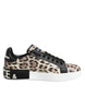 Dolce & Gabbana Brown Leather Leopard Low Top Sneakers Shoes Dolce & Gabbana