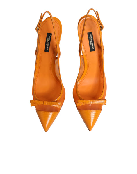 Dolce & Gabbana Orange Leather Mesh Heels Slingback  Shoes Dolce & Gabbana