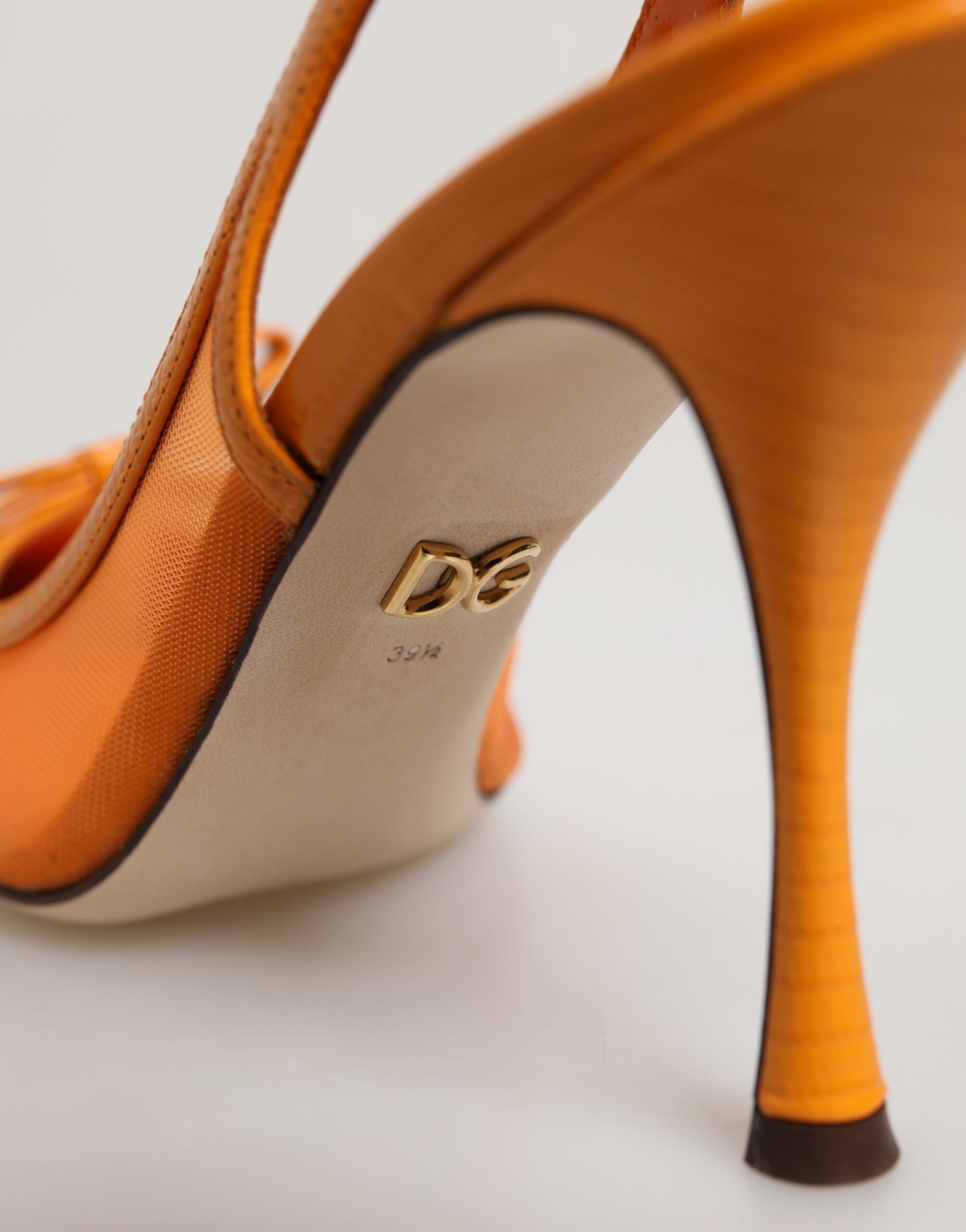 Dolce & Gabbana Orange Leather Mesh Heels Slingback  Shoes Dolce & Gabbana