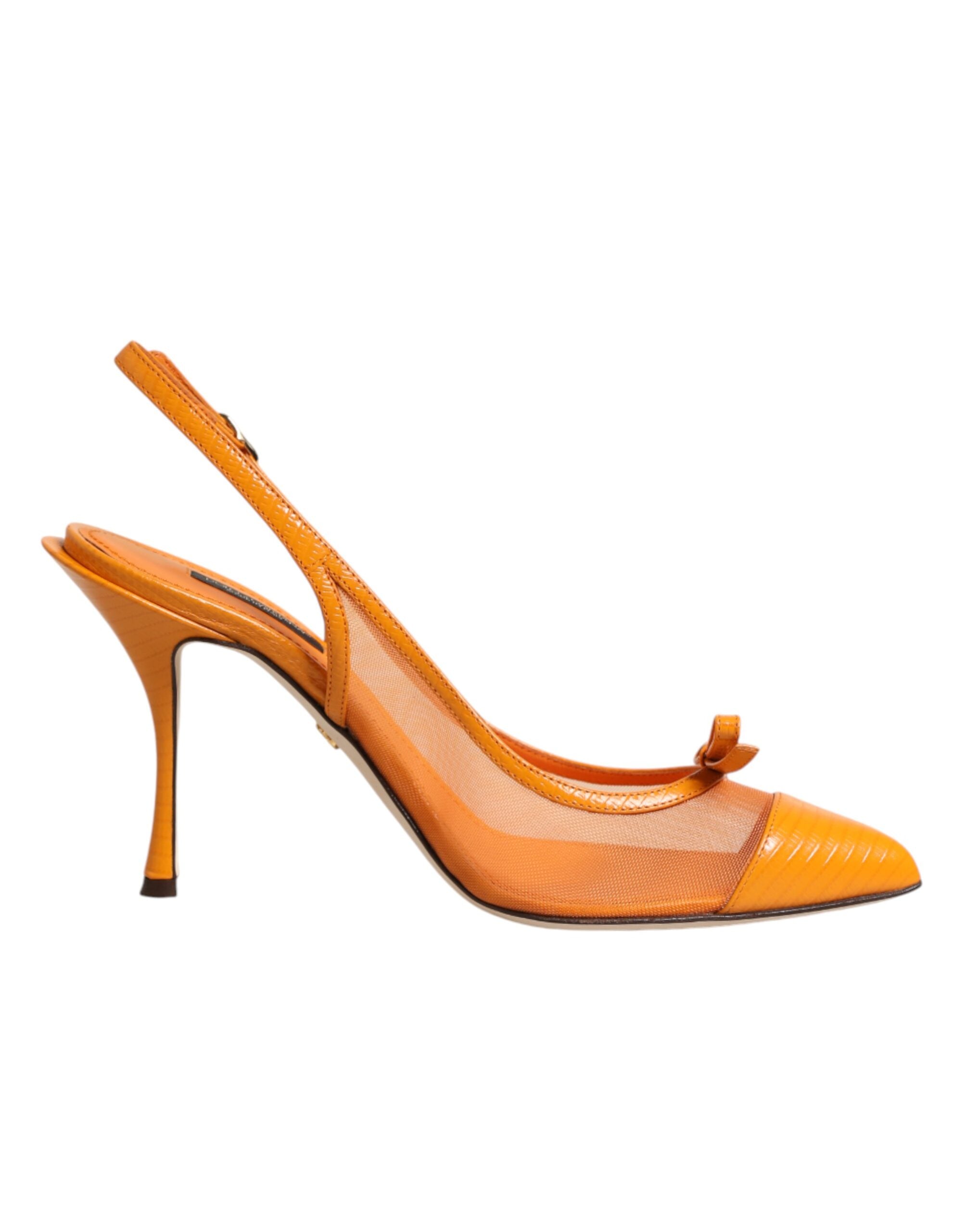 Dolce & Gabbana Orange Leather Mesh Heels Slingback  Shoes Dolce & Gabbana