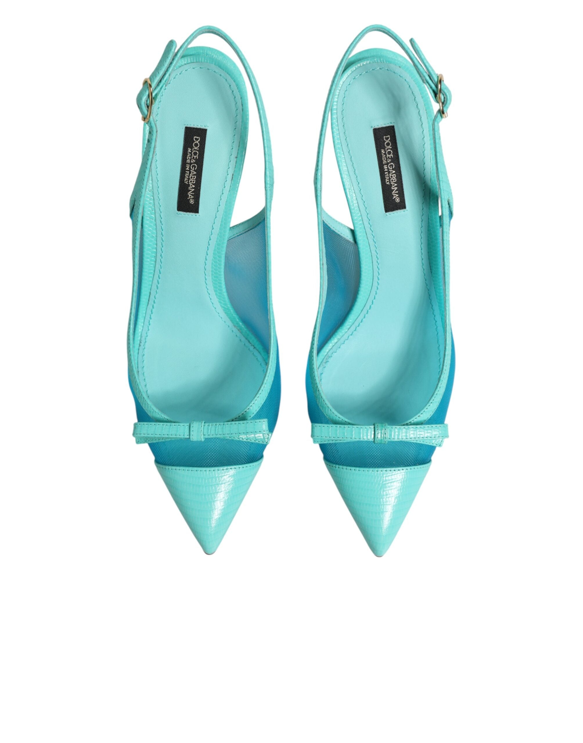 Dolce & Gabbana Blue Leather Mesh Heels Slingback Shoes Dolce & Gabbana