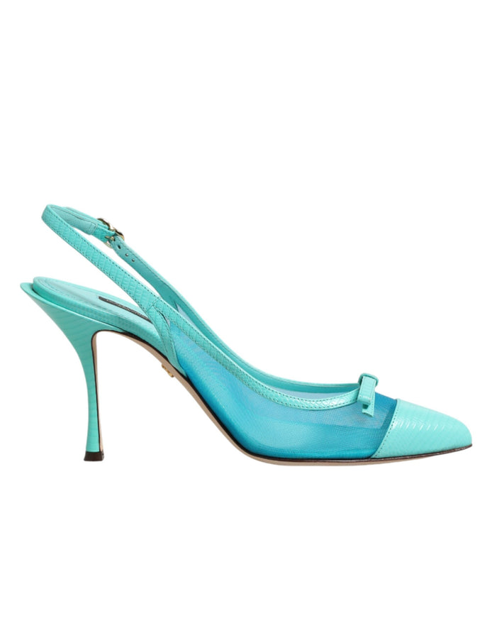 Dolce & Gabbana Blue Leather Mesh Heels Slingback Shoes Dolce & Gabbana