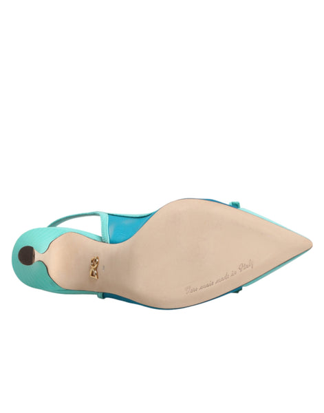 Dolce & Gabbana Blue Leather Mesh Heels Slingback Shoes Dolce & Gabbana