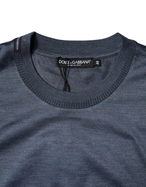 Dolce & Gabbana Blue Silk Crew Neck Short Sleeves Men T-shirt Dolce & Gabbana