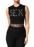 Dolce & Gabbana Black Jersey Lace Ruching Rhinestone Tank Top Dolce & Gabbana