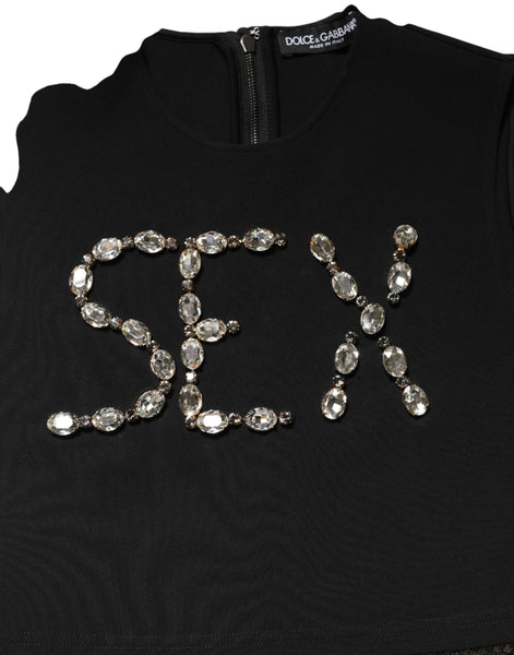 Dolce & Gabbana Black Jersey Lace Ruching Rhinestone Tank Top Dolce & Gabbana