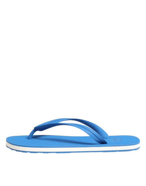 Dolce & Gabbana Blue White Logo Beachwear Flats Slipper Shoes Dolce & Gabbana