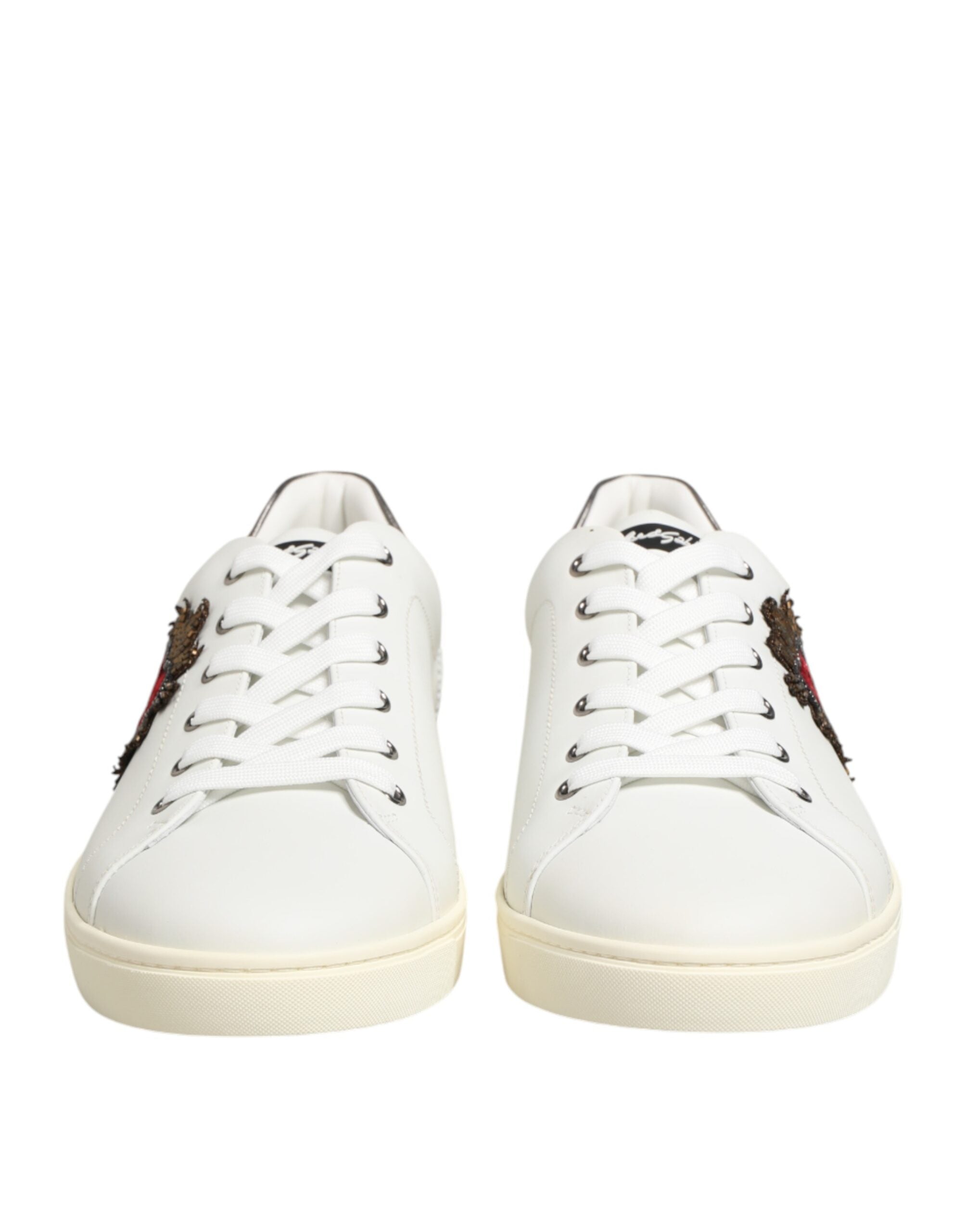 Dolce & Gabbana White Leather Heart Embellished Sneakers Shoes Dolce & Gabbana