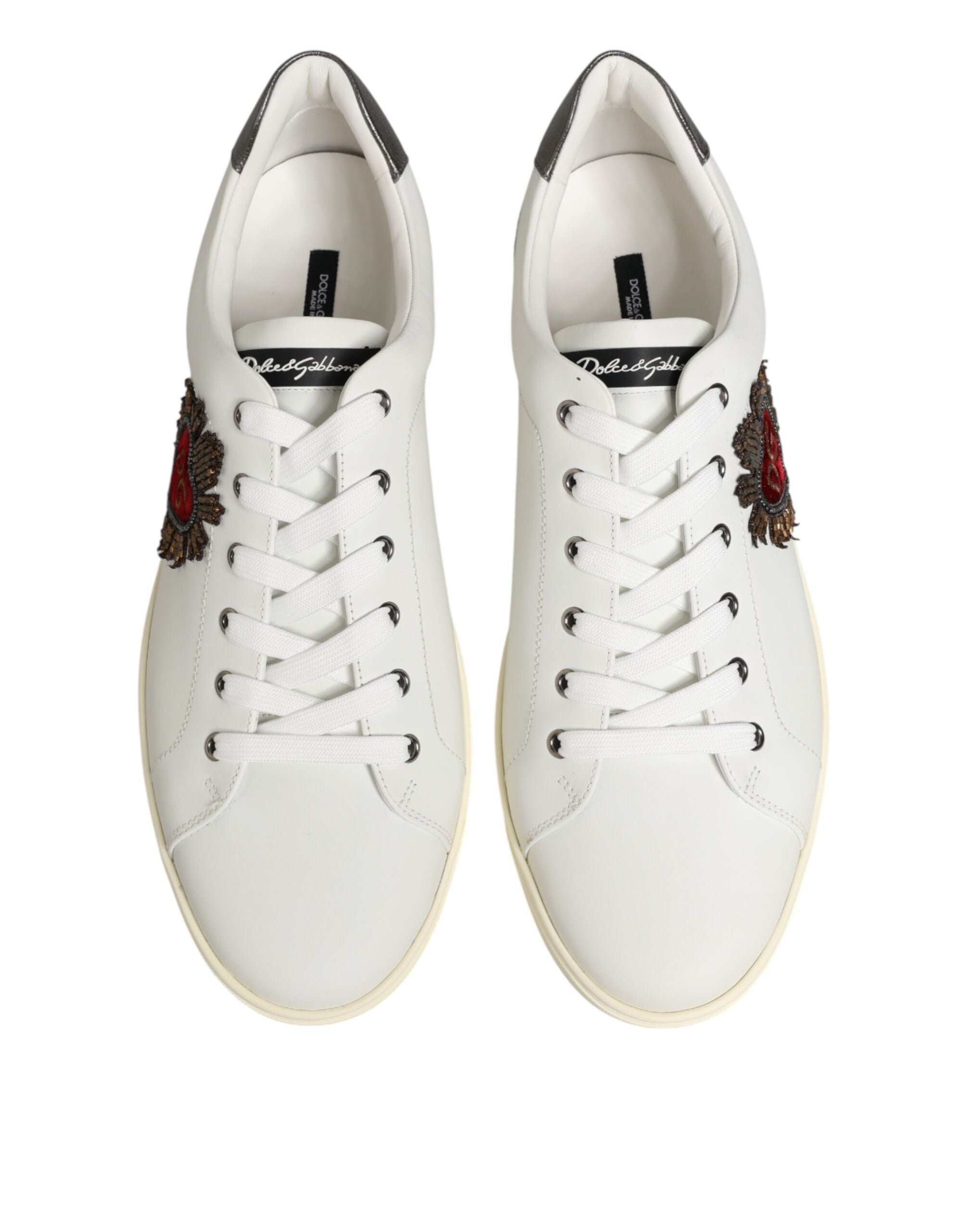 Dolce & Gabbana White Leather Heart Embellished Sneakers Shoes Dolce & Gabbana